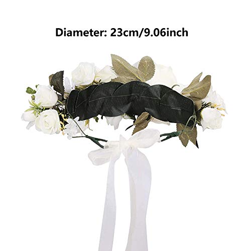Diademas con guirnaldas florales Diadema con corona de flores Guirnalda de flores guirnalda de pelo Diadema para damas de honor para el día de la madre, ceremonia de boda, fiesta en la playa (blanco)
