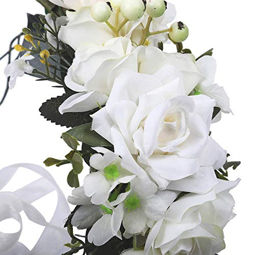 Diademas con guirnaldas florales Diadema con corona de flores Guirnalda de flores guirnalda de pelo Diadema para damas de honor para el día de la madre, ceremonia de boda, fiesta en la playa (blanco)