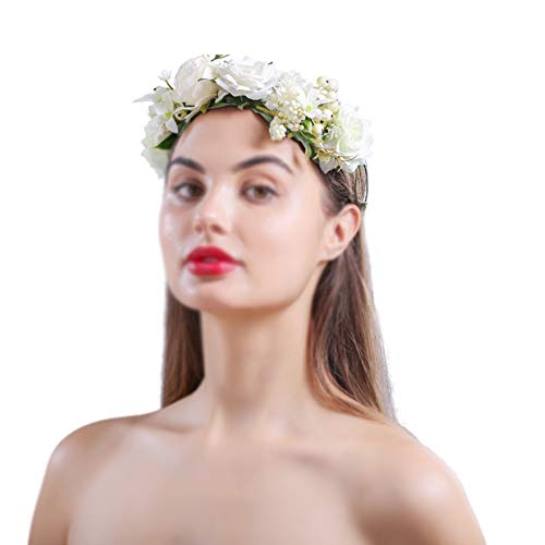 Diademas con guirnaldas florales Diadema con corona de flores Guirnalda de flores guirnalda de pelo Diadema para damas de honor para el día de la madre, ceremonia de boda, fiesta en la playa (blanco)