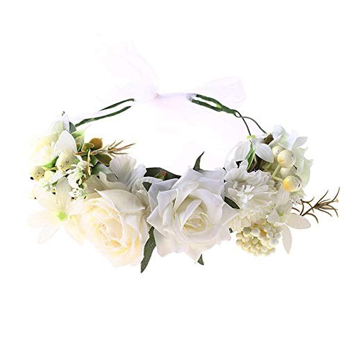 Diademas con guirnaldas florales Diadema con corona de flores Guirnalda de flores guirnalda de pelo Diadema para damas de honor para el día de la madre, ceremonia de boda, fiesta en la playa (blanco)