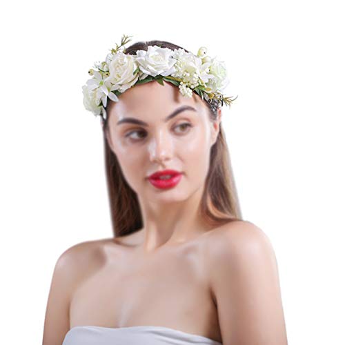 Diademas con guirnaldas florales Diadema con corona de flores Guirnalda de flores guirnalda de pelo Diadema para damas de honor para el día de la madre, ceremonia de boda, fiesta en la playa (blanco)