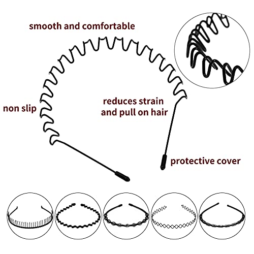 Diademas de metal de 16 piezas para hombres y mujeres, bandas para el cabello elásticas antideslizantes de varios estilos, diadema deportiva de moda, banda para la cabeza unisex negra con resorte