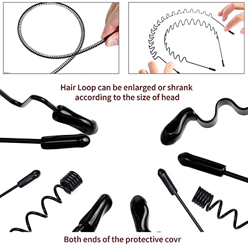 Diademas de metal de 16 piezas para hombres y mujeres, bandas para el cabello elásticas antideslizantes de varios estilos, diadema deportiva de moda, banda para la cabeza unisex negra con resorte