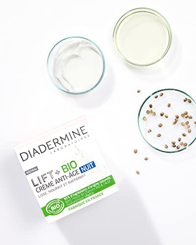Diadermine Lift+ Crema de Noche Bio, Anti Edad, Nutre, Alisa e Hidrata la Piel, con Aceite de Semilla de Cannabis Bio & Hialurón Vegetal, 50ml