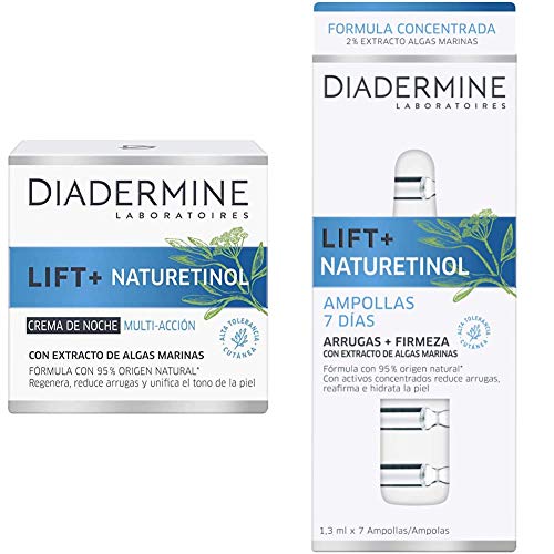 Diadermine - Pack Crema de noche Naturetinol 50ml + Ampollas Naturetiniol 7 días - Reduce arrugas, reafirma, ilumina y unifica el tono de la piel