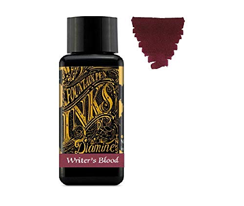 Diamine - Tinta para pluma estilográfica de 30 ml - Rueda de color - 6 botellas - Writers Blood, verde frío, azul brumoso, sepia, rosa flamenco, damson