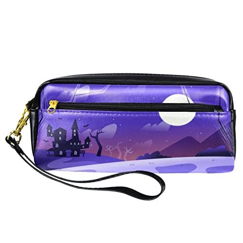 Dibujado a mano Halloween Fondo-01 Estuche de lápiz de cuero PU,Estuche de lápiz de alta capacidad,para caso de escritura de oficina