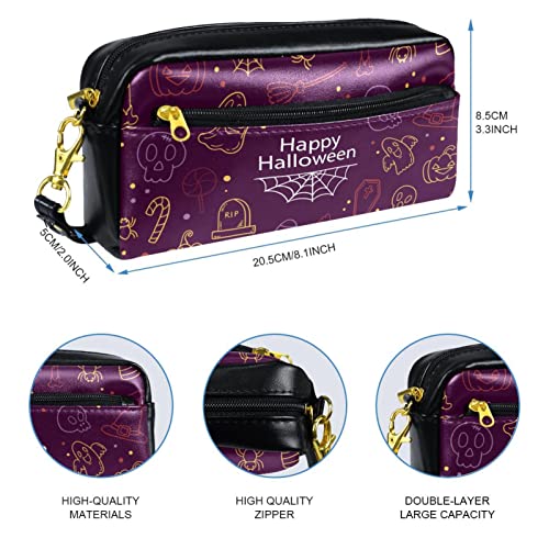 Dibujo a mano Halloween Doodle-01 Estuche de cuero PU, estuche de lápiz de alta capacidad, para estuche de escritura de oficina