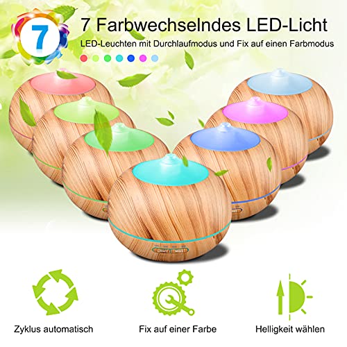 Difusor de aceites Esenciales Humidificador de aromaterapia: Vaporizador de Aroma ultrasónico de 400 ml - Difusores eléctricos con luz LED de 7 Colores y 4 temporizadores para el hogar