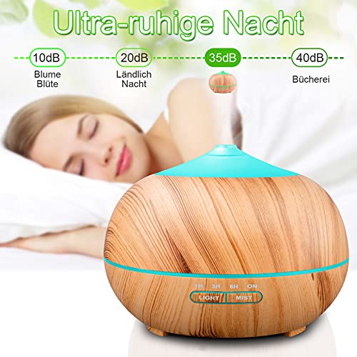 Difusor de aceites Esenciales Humidificador de aromaterapia: Vaporizador de Aroma ultrasónico de 400 ml - Difusores eléctricos con luz LED de 7 Colores y 4 temporizadores para el hogar