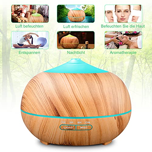 Difusor de aceites Esenciales Humidificador de aromaterapia: Vaporizador de Aroma ultrasónico de 400 ml - Difusores eléctricos con luz LED de 7 Colores y 4 temporizadores para el hogar