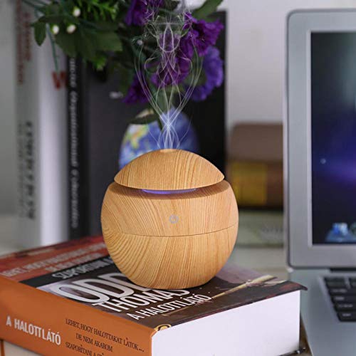 Difusor De Aceites Esenciales, Humidificador UltrasóNico De Aroma con Led Que Cambia De Color Y Enchufe USB para Usar En El Hogar, En Interiores Y En Viajes-4 Colores(Veta de Madera Clara)