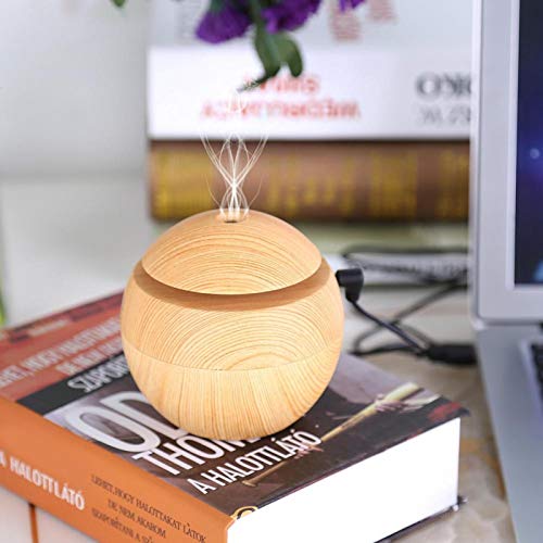 Difusor De Aceites Esenciales, Humidificador UltrasóNico De Aroma con Led Que Cambia De Color Y Enchufe USB para Usar En El Hogar, En Interiores Y En Viajes-4 Colores(Veta de Madera Clara)