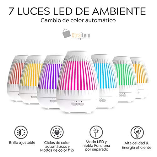 Difusor de Aromaterapia ultrasónico de 400ml, pack de 6 aceites esenciales, alimentación USB, Humidificador y ambientador del hogar, vaporizador, apto para bebes. Xtraitem
