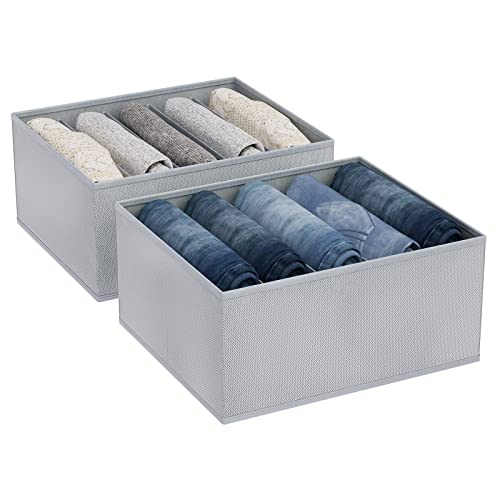 DIMJ Organizador Cajones Plegable, Paquete de 2 Cajas Almacenaje de Jeans Organizador de Armario de Tela con Compartimentos para Pantalones, Camisas, Suéteres, Leggings,ropa