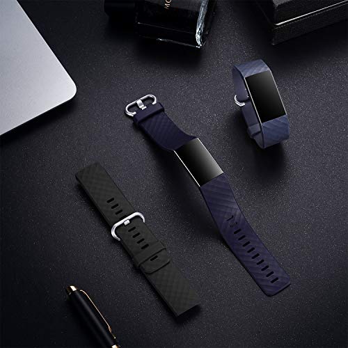 Dirrelo 3 Pack Compatible con Fitbit Charge 3/Fitbit Charge 4/Charge 3 SE Correa para Mujeres Hombres, Pulsera Deportiva de Repuesto Ajustable de Silicona Suave para, Nero+BLU+BLU Grigio L