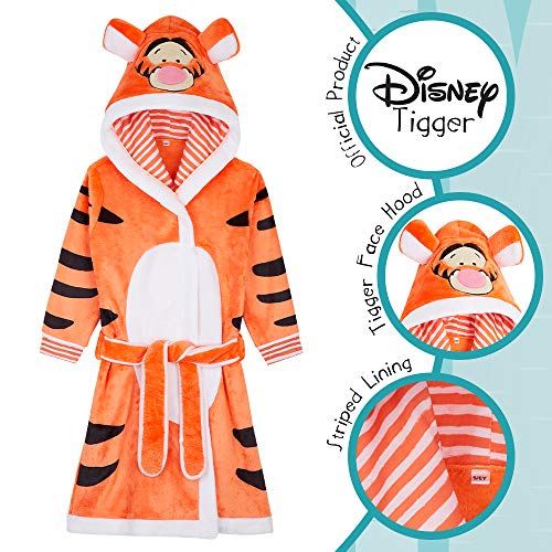 Disney Bata Niño Casa, Batas Para Niños Tigger Winnie The Pooh de Forro Polar, Albornoz Niño Capucha 3D, Regalos Originales Para Niños Niñas Adolescentes (Naranja, 11-12 años)