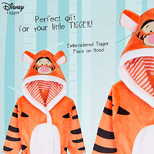 Disney Bata Niño Casa, Batas Para Niños Tigger Winnie The Pooh de Forro Polar, Albornoz Niño Capucha 3D, Regalos Originales Para Niños Niñas Adolescentes (Naranja, 11-12 años)