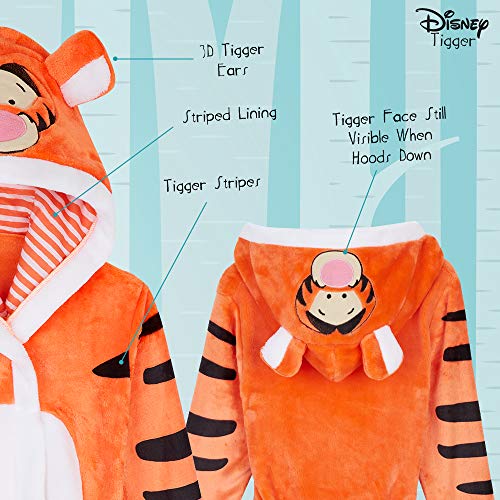Disney Bata Niño Casa, Batas Para Niños Tigger Winnie The Pooh de Forro Polar, Albornoz Niño Capucha 3D, Regalos Originales Para Niños Niñas Adolescentes (Naranja, 11-12 años)