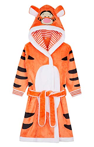 Disney Bata Niño Casa, Batas Para Niños Tigger Winnie The Pooh de Forro Polar, Albornoz Niño Capucha 3D, Regalos Originales Para Niños Niñas Adolescentes (Naranja, 11-12 años)