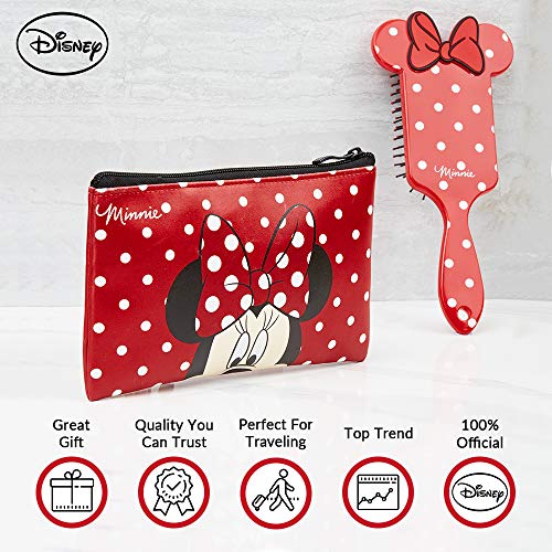 Disney Minnie Mouse Set de Belleza, Incluye Neceser Maquillaje y Cepillo Pelo de Lunares, Bolsa Cosmetica Mujer, Regalos Para Mujer y Chica Adolescente