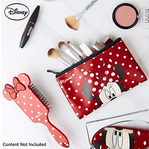 Disney Minnie Mouse Set de Belleza, Incluye Neceser Maquillaje y Cepillo Pelo de Lunares, Bolsa Cosmetica Mujer, Regalos Para Mujer y Chica Adolescente