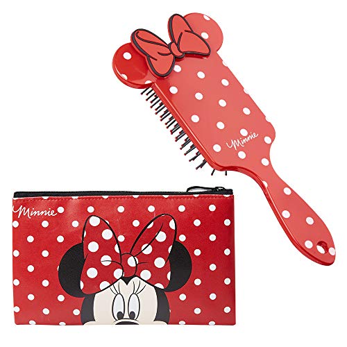 Disney Minnie Mouse Set de Belleza, Incluye Neceser Maquillaje y Cepillo Pelo de Lunares, Bolsa Cosmetica Mujer, Regalos Para Mujer y Chica Adolescente