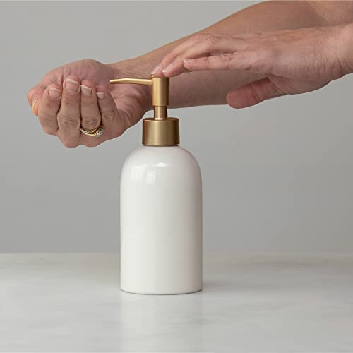 Dispensador de jabón líquido o crema de manos de diseño, fabricado en cerámica, capacidad de 500 ml, color blanco y dorado