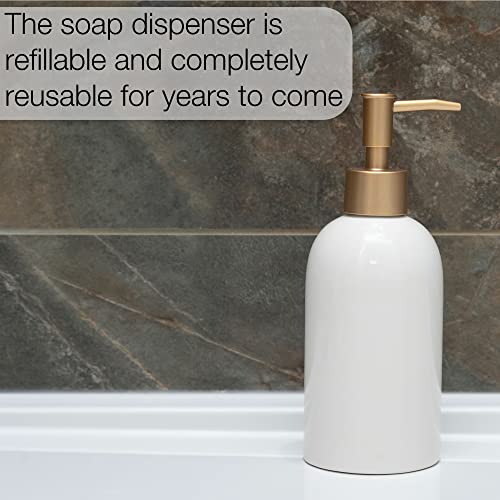 Dispensador de jabón líquido o crema de manos de diseño, fabricado en cerámica, capacidad de 500 ml, color blanco y dorado