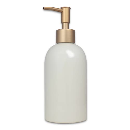 Dispensador de jabón líquido o crema de manos de diseño, fabricado en cerámica, capacidad de 500 ml, color blanco y dorado