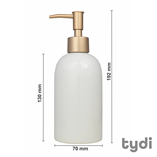 Dispensador de jabón líquido o crema de manos de diseño, fabricado en cerámica, capacidad de 500 ml, color blanco y dorado