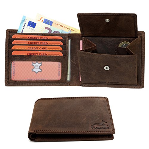 Diverso Cartera De Cuero En Horizontal Hombres Mujeres Bloqueo RFID Fa.Volmer Serie #Easycomfort (Marron)