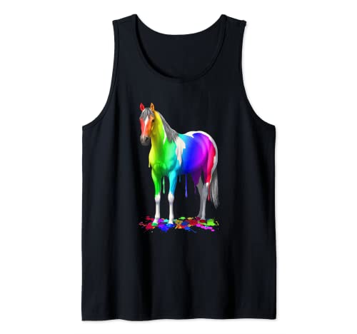 Divertido goteo pintura húmeda caballo colorido arco iris Pinto Camiseta sin Mangas