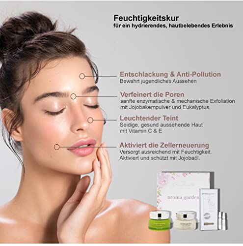 Divine Moisturizing Program - Mascarilla desintoxicante, crema hidratante y elixir de belleza en ampollas - Con ácido hialurónico, vitamina C y siempreviva - Ecológico y vegano - Todo tipo de pieles