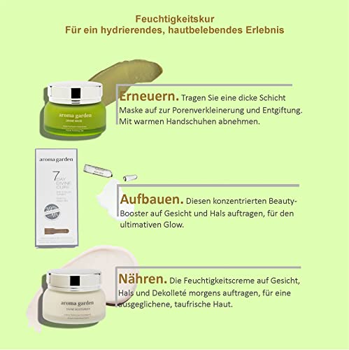 Divine Moisturizing Program - Mascarilla desintoxicante, crema hidratante y elixir de belleza en ampollas - Con ácido hialurónico, vitamina C y siempreviva - Ecológico y vegano - Todo tipo de pieles