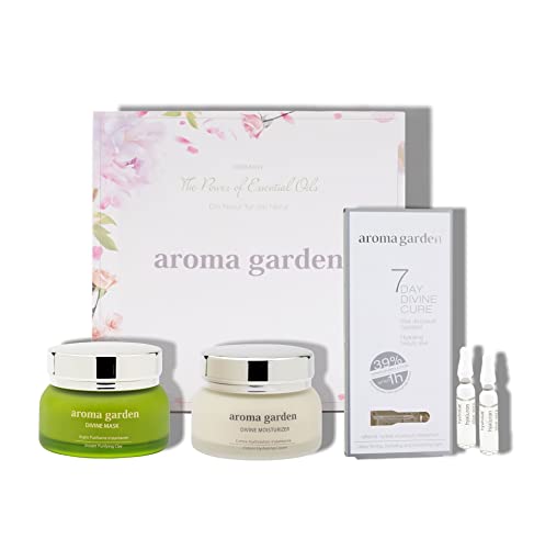 Divine Moisturizing Program - Mascarilla desintoxicante, crema hidratante y elixir de belleza en ampollas - Con ácido hialurónico, vitamina C y siempreviva - Ecológico y vegano - Todo tipo de pieles