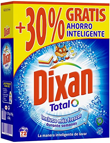 Dixan Polvo Total 3+1, Detergente en Polvo para Lavadora (55 lavados +30% gratis, total: 72 lavados) jabón para lavar la ropa blanca y de color, limpieza, luminosidad y frescor, a un precio increíble