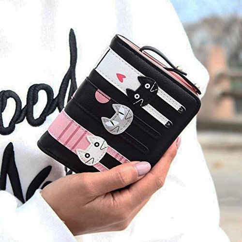 Diyafas Corto Cremallera Billetera Bolsa de Moda Mujer Doble Cartera Cuero Monedero Gato Moneda Caso Tarjetero