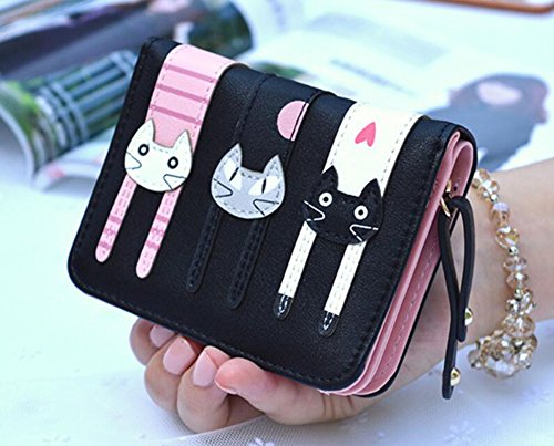 Diyafas Corto Cremallera Billetera Bolsa de Moda Mujer Doble Cartera Cuero Monedero Gato Moneda Caso Tarjetero