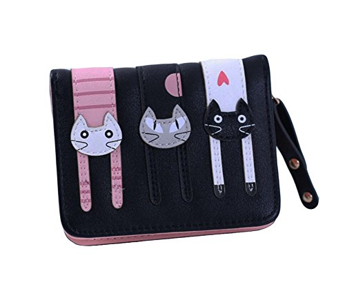 Diyafas Corto Cremallera Billetera Bolsa de Moda Mujer Doble Cartera Cuero Monedero Gato Moneda Caso Tarjetero