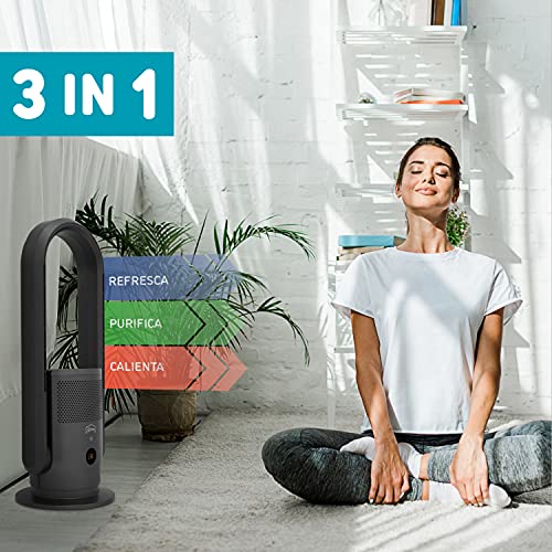 djive ARC Heater 3en1 calentador con termostato, purificador de aire y ventilador sin aspas, 2000W, filtro HEPA 14, UV-C, elimina 99,995% de alérgenos, inteligente wifi y app, Alexa, Google Home, gris