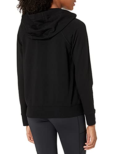 DKNY Logo Drawcord Zip up Hoodie Sudadera con Capucha, Cremallera de Rizo Negra con Logotipo y cordón, XL para Mujer