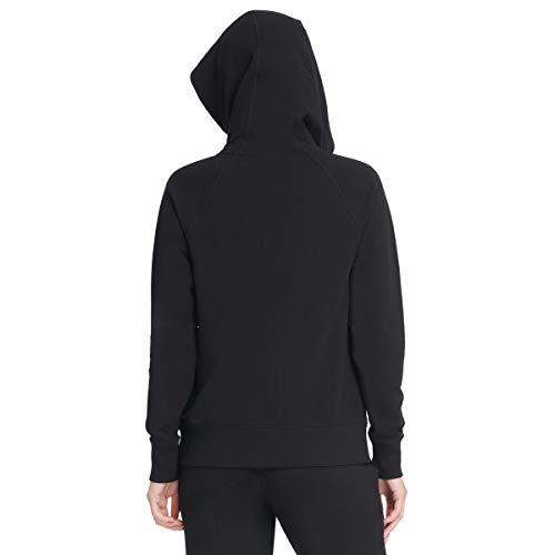 DKNY Logo Drawcord Zip up Hoodie Sudadera con Capucha, Cremallera de Rizo Negra con Logotipo y cordón, XL para Mujer
