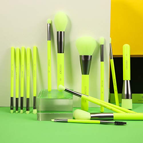 Docolor brochas de maquillaje 15piezas kit brochas maquillaje Neon Green Polvo facial Correctores de rubor Brochas para sombras de ojos Kit de maquillaje profesional con caja de regalo