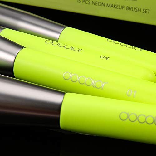 Docolor brochas de maquillaje 15piezas kit brochas maquillaje Neon Green Polvo facial Correctores de rubor Brochas para sombras de ojos Kit de maquillaje profesional con caja de regalo