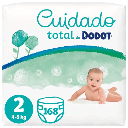 Dodot Pañales Bebé Cuidado Total Talla 2 (4-8 kg), 168 Pañales, Suave Protección de la Piel de Dodot con Ingredientes de Origen Vegetal