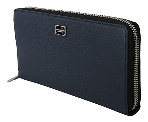 Dolce & Gabbana Cartera de cuero de embrague continental con cremallera azul alrededor de hombre