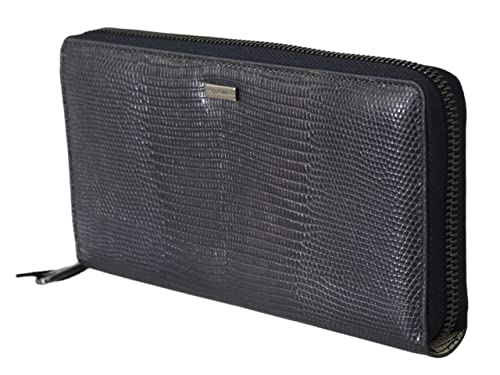 Dolce & Gabbana Cartera de cuero de embrague continental para hombre con cremallera gris