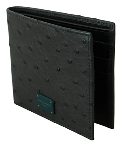 Dolce & Gabbana Cartera de cuero verde de avestruz Bill para hombre con tarjeta