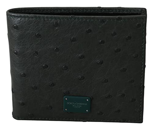 Dolce & Gabbana Cartera de cuero verde de avestruz Bill para hombre con tarjeta